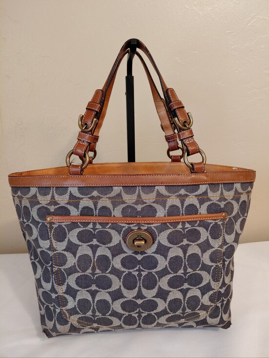 Coach Handbags - Coach Vintage Denim Signature Turnlock Tote Bag, Style # 7045